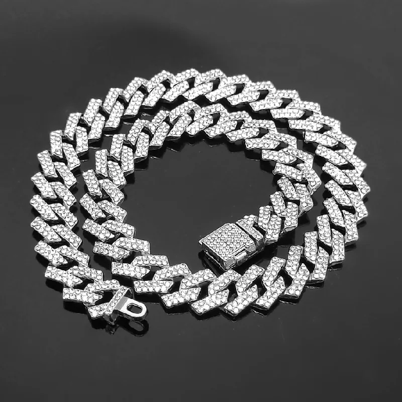 Popular  small flip top hiphop pink blue hip hop Cuban chain quadrilateral bar prismatic men\'s necklace