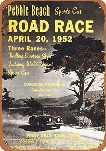 Metal Sign - 1952 Pebble Beach Sports Car Road Race - Vintage Look Wall Decor for Cafe Bar Pub Home Beer Decoration Crafts