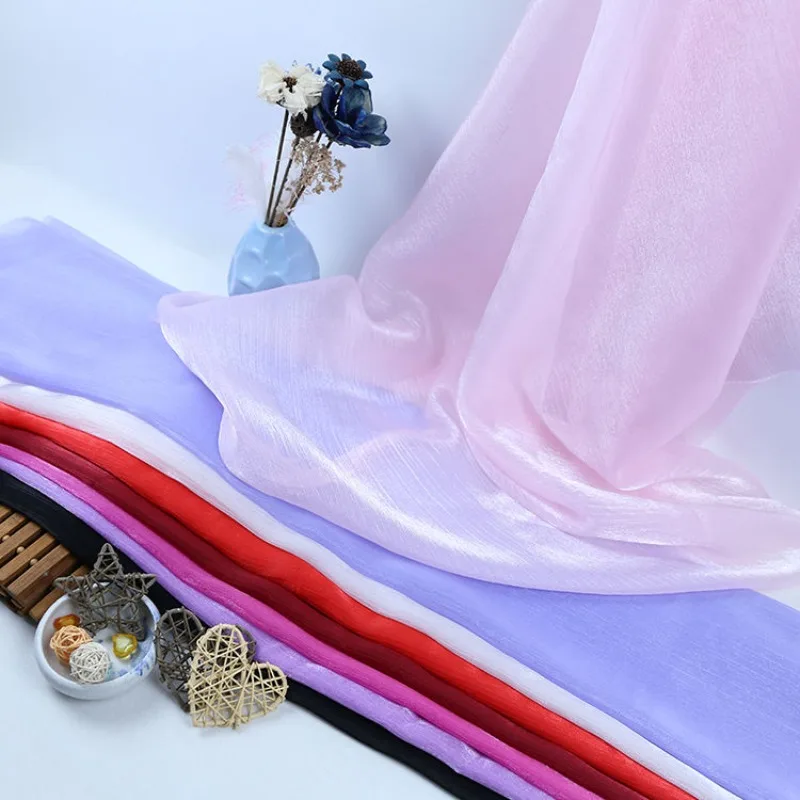 

Glossy Crinkle Organza Shimmer Chiffon Fabric Ancient Chinese Style Hanfu Ruqun Skirt Material Sewing Accessories Wholesale