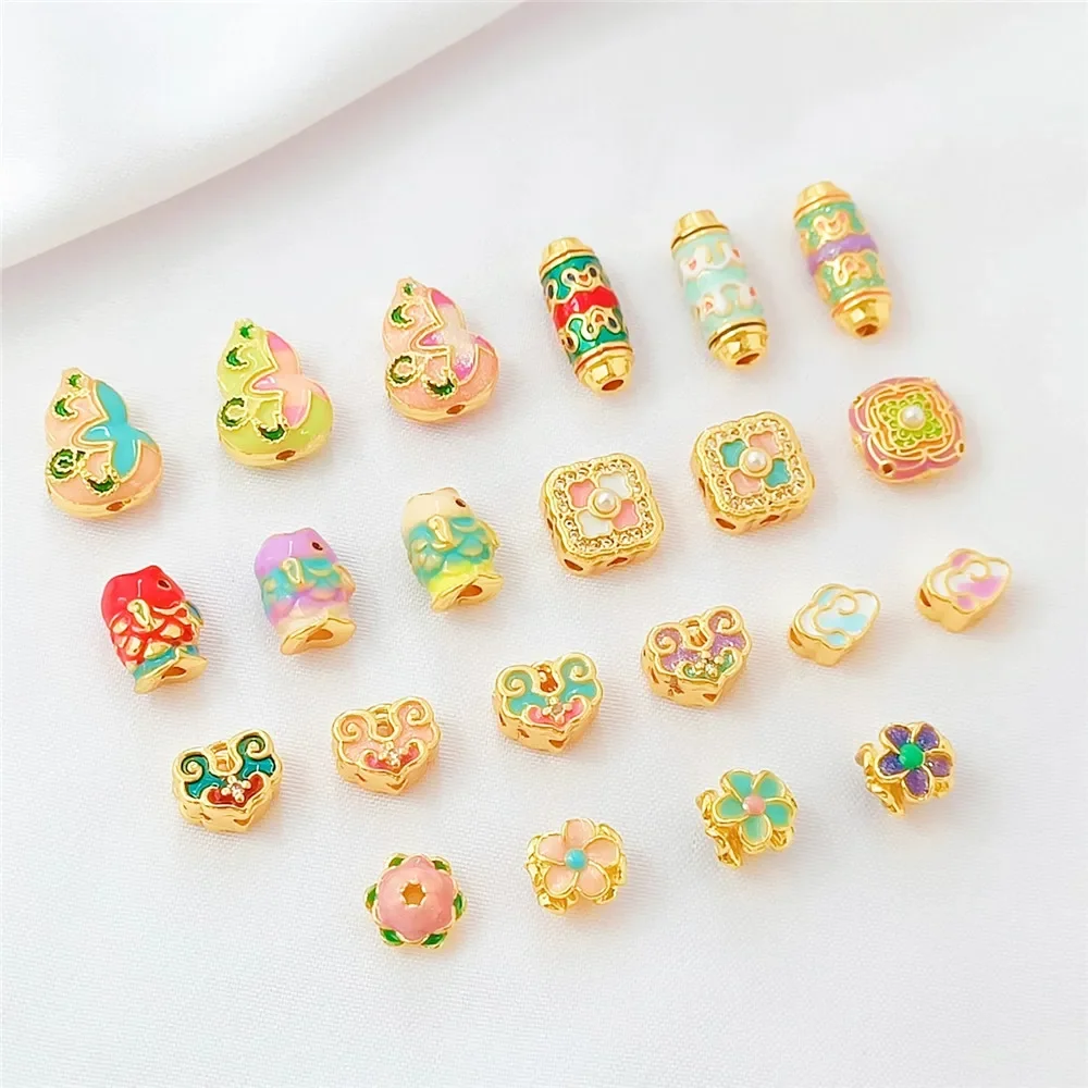 

18K Gold-plated Oil Drip Enamel Colorful Butterfly Hollowed-out Beads Handcrafted Diy Gourd-shaped Beads Chinese-style Jewelry