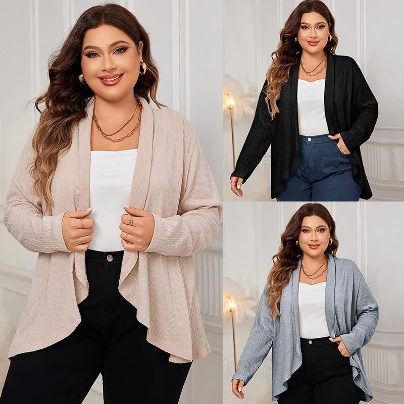 Plus size malha cardigan preto cinza algodão camisa de manga longa camisas sólidas para senhora do escritório feminino outono primavera inverno