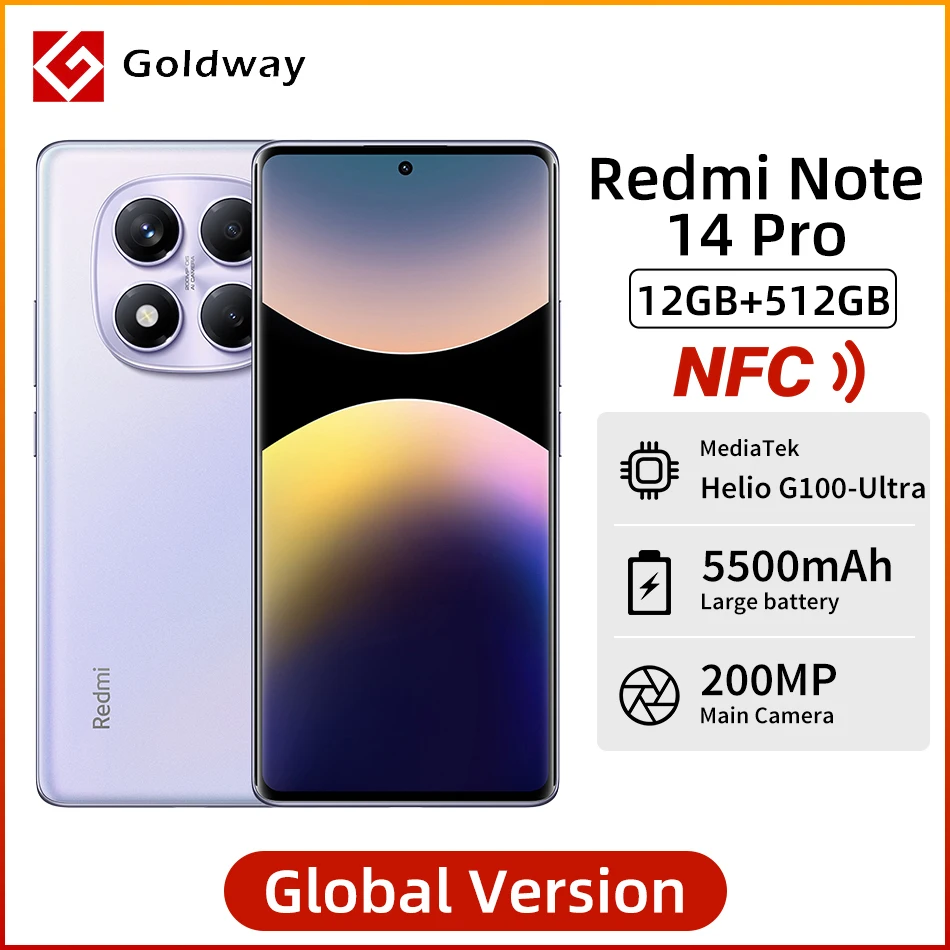 Xiaomi Redmi Note 14 Pro 4G Global Version NFC Cellphone Helio G100-Ultra 200MP Camera 6.67'' AMOLED Display 45W Turbo Charging