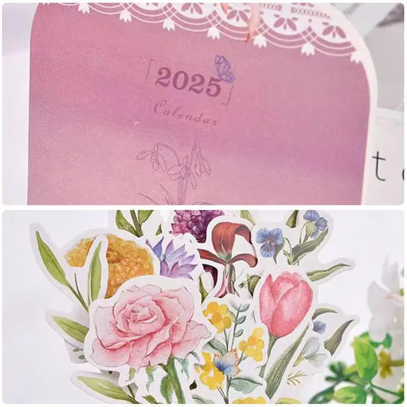 Flower Desk Calendar 2025 Creative Blooming Flower Calendar Desk Decorations With Base Organizing & Planning Calendar Supplies