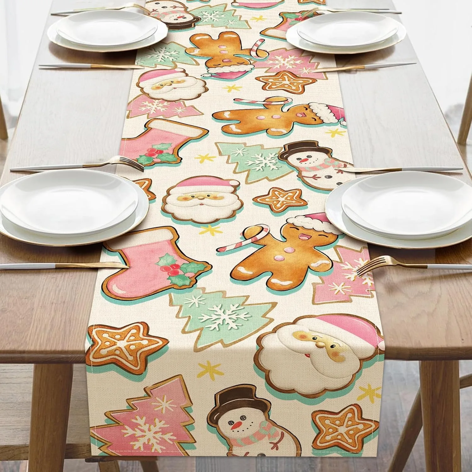 

Рождественский тематический настольный флаг с пряниками, Санта-Клаусом и снеговиком, новогоднее украшение для дома и вечеринки