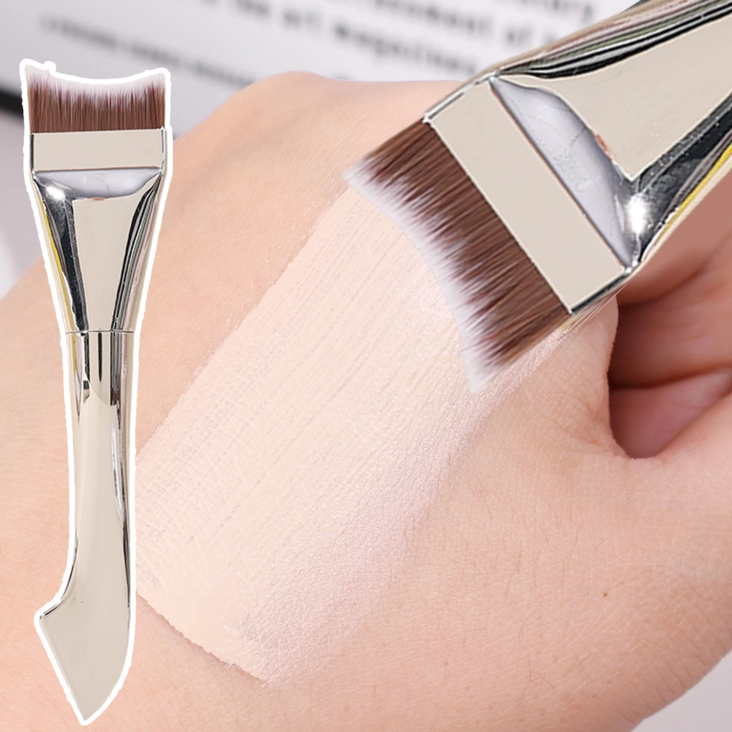 Nuovi pennelli per contorno viso Pennello per maschera per fondotinta a testa piatta curvo a sirena a doppia testa Pennelli per trucco crema per fondotinta ultra sottile