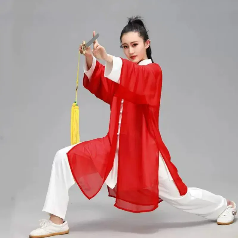 2023 High quality Chinese Tai chi clothing kungfu mantillas for women's men's elegant wushu cloak Tulle Dance Performance Cloak