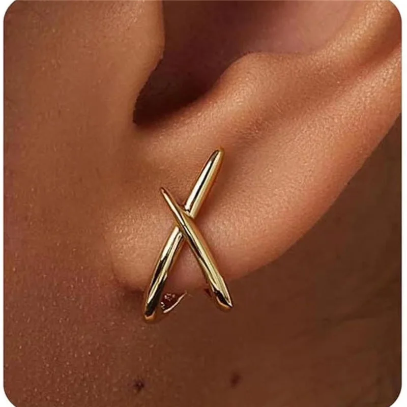 Women Trendy Gold Colour Cross Stud Earrings for Women Dainty Simple Minimalist Earrings Fashion Jewelry 2024 Gifts ﻿