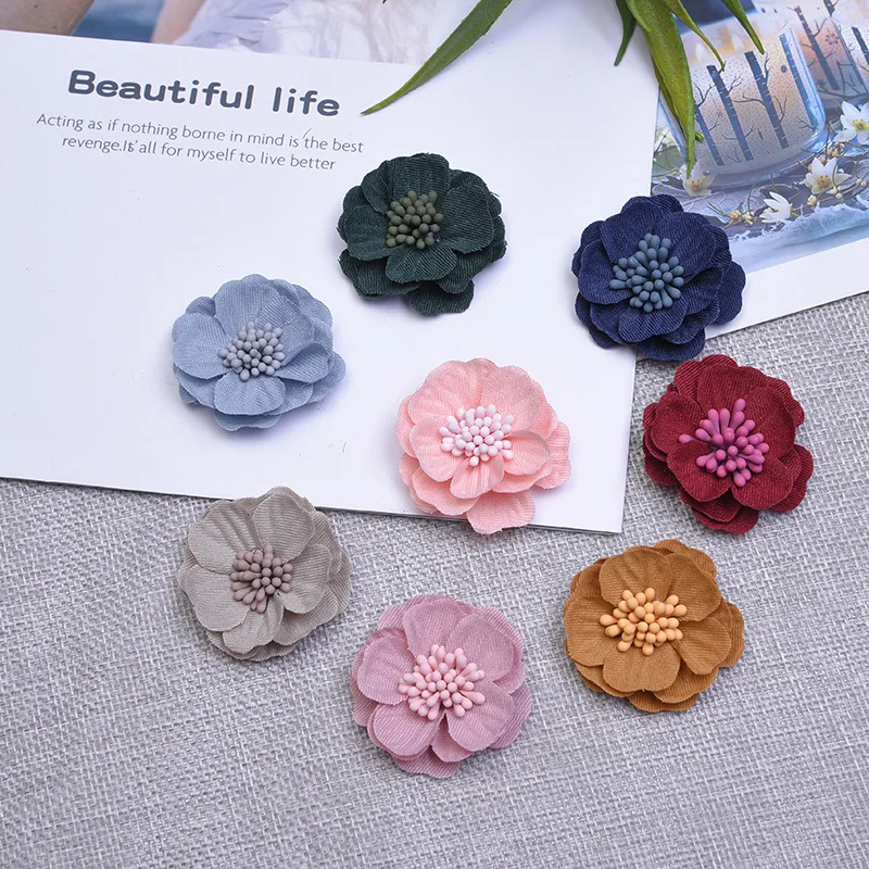 10PCS/Lot 3.5CM Handmade Fabric Multilayer Small Flowers For Shoes Hats Dress Decoration Hair Accessories DIY