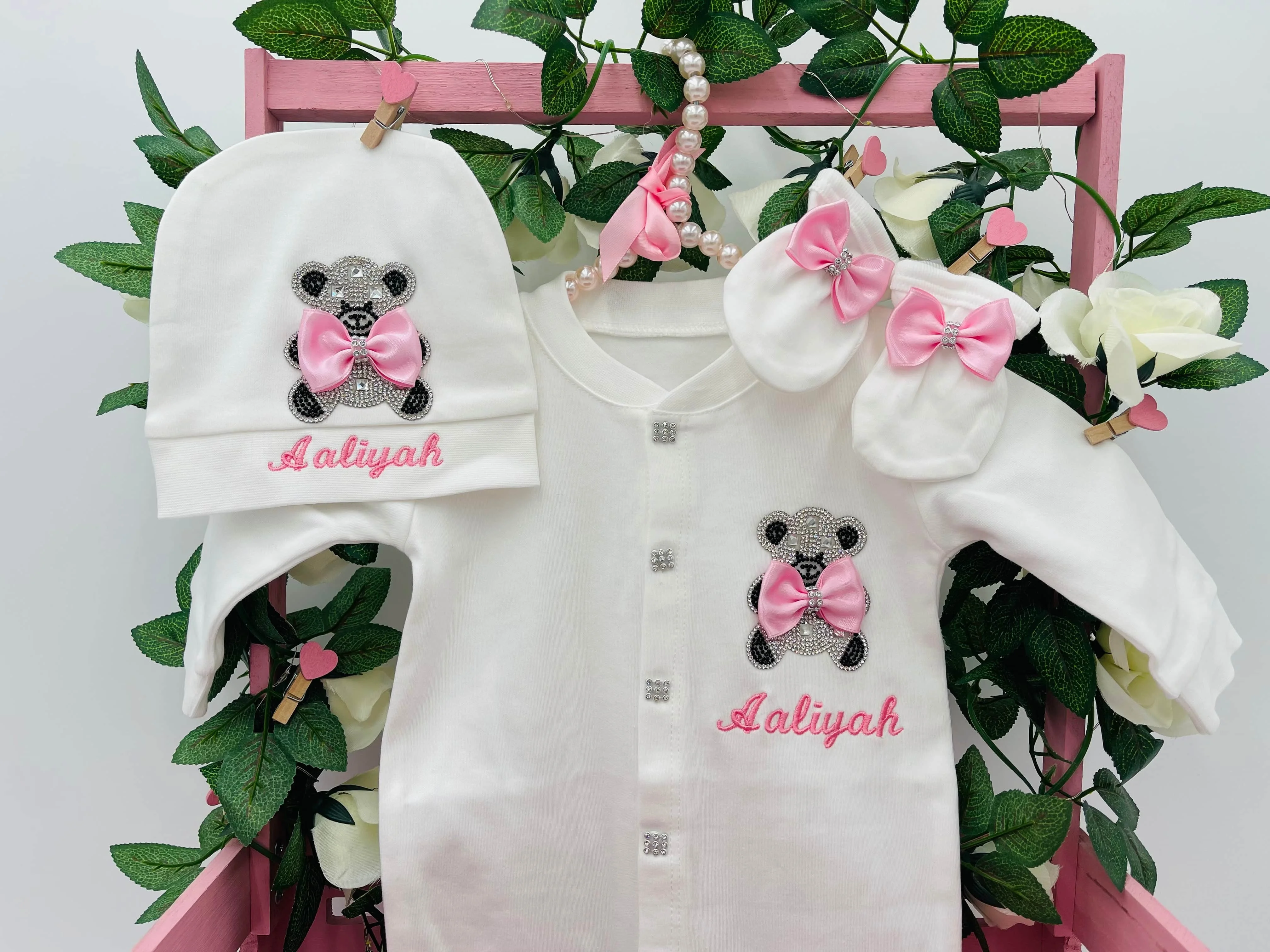 

Angle Wing Take Me Home Outfit Pink Lace Baby Gown Baptism Gift Butterfly Baby Outfit and Bonnet Infant Girl 3pcs Layette
