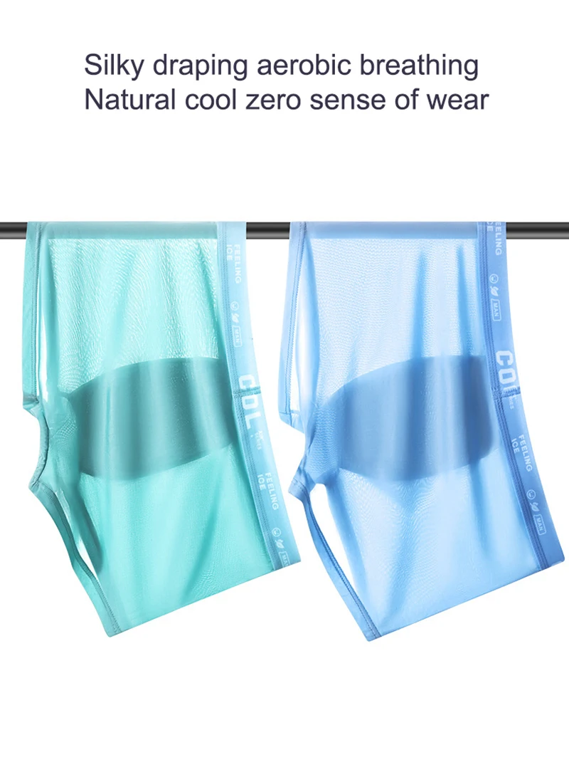 4Pcs/Lot Ice Mesh Men\'s Underwear Cool Boxer Shorts Male Couple Sexy Panties Set Calecon Large Size U Convex Underpants L-6XL