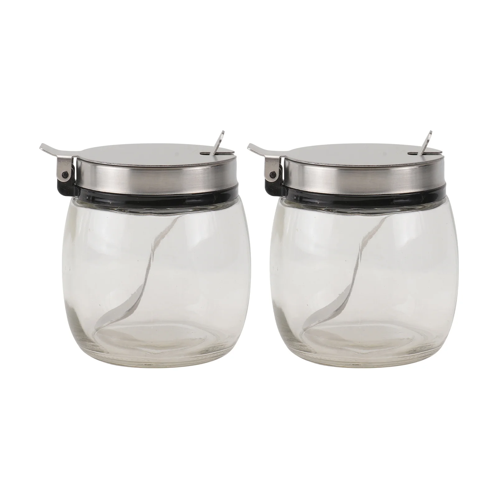 

2Pcs Clear Glass Spice Jars with Stainless Steel Lids Included Spoons 200Ml Capacity for Salt Pepper Sugar Corn Starch Chicken