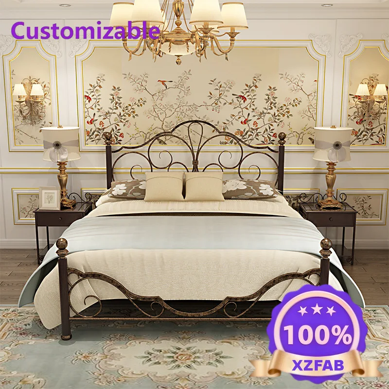 Factory Direct 2026 High Quality American Wrought Iron Bed Double Bed European Retro Princess Bed 1.8 Meters Thickened