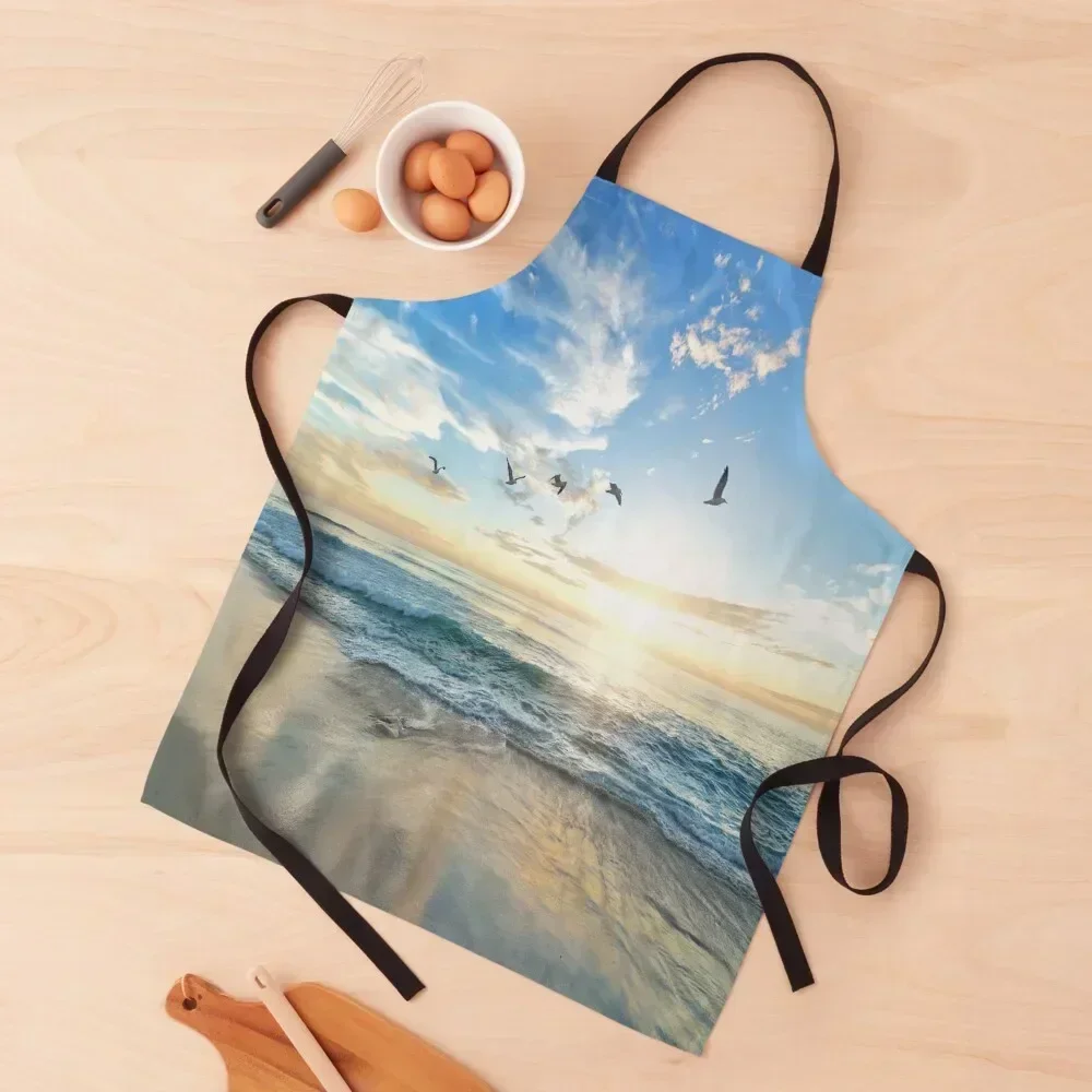 

Beach Seagulls Ocean Flying Birds Seabirds Sky Clouds Apron Kitchen Kawaii Accessories barber men Apron