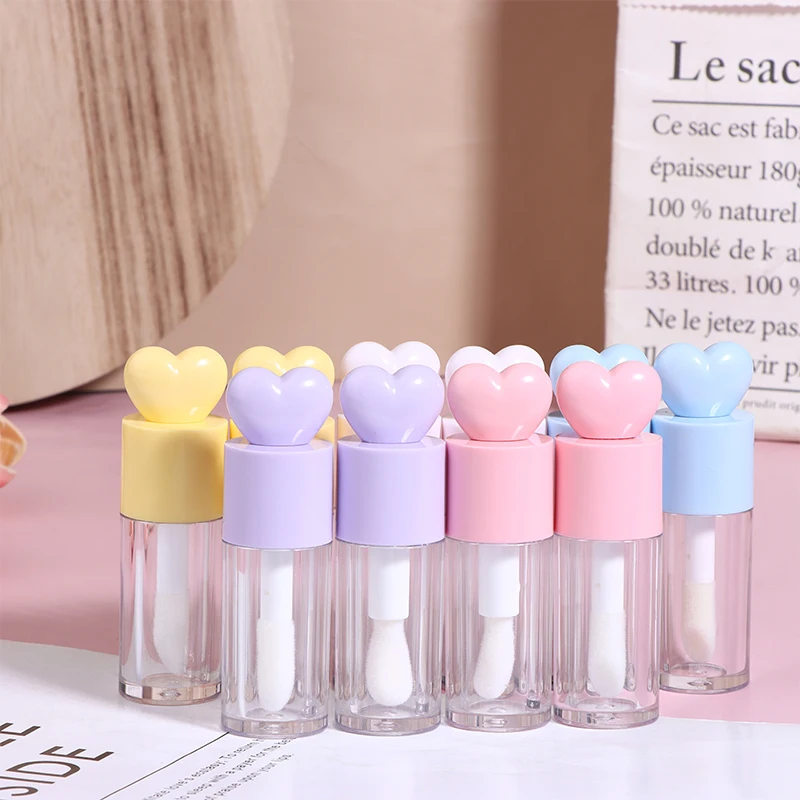 Cute Creative Heart Shape Lip Gloss Tubes Clear Empty DIY Cylindrical Lip Balm Tubes 4ml With Wand Refillable Lipstick Bottle