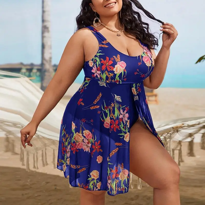 Kobiety kwiatowy Plus Size Bikini z nadrukiem seksowne stroje kąpielowe z wysokim stanem luźna moda damski strój kąpielowy impreza plażowa wiosna