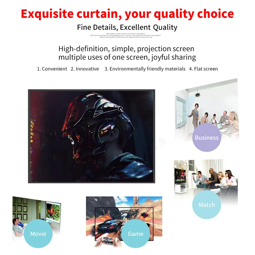 60-150 inch Portable Foldable Projector Screen High Density White No Creases Soft Projection Screen 16:9 for Home Indoor Outdoor