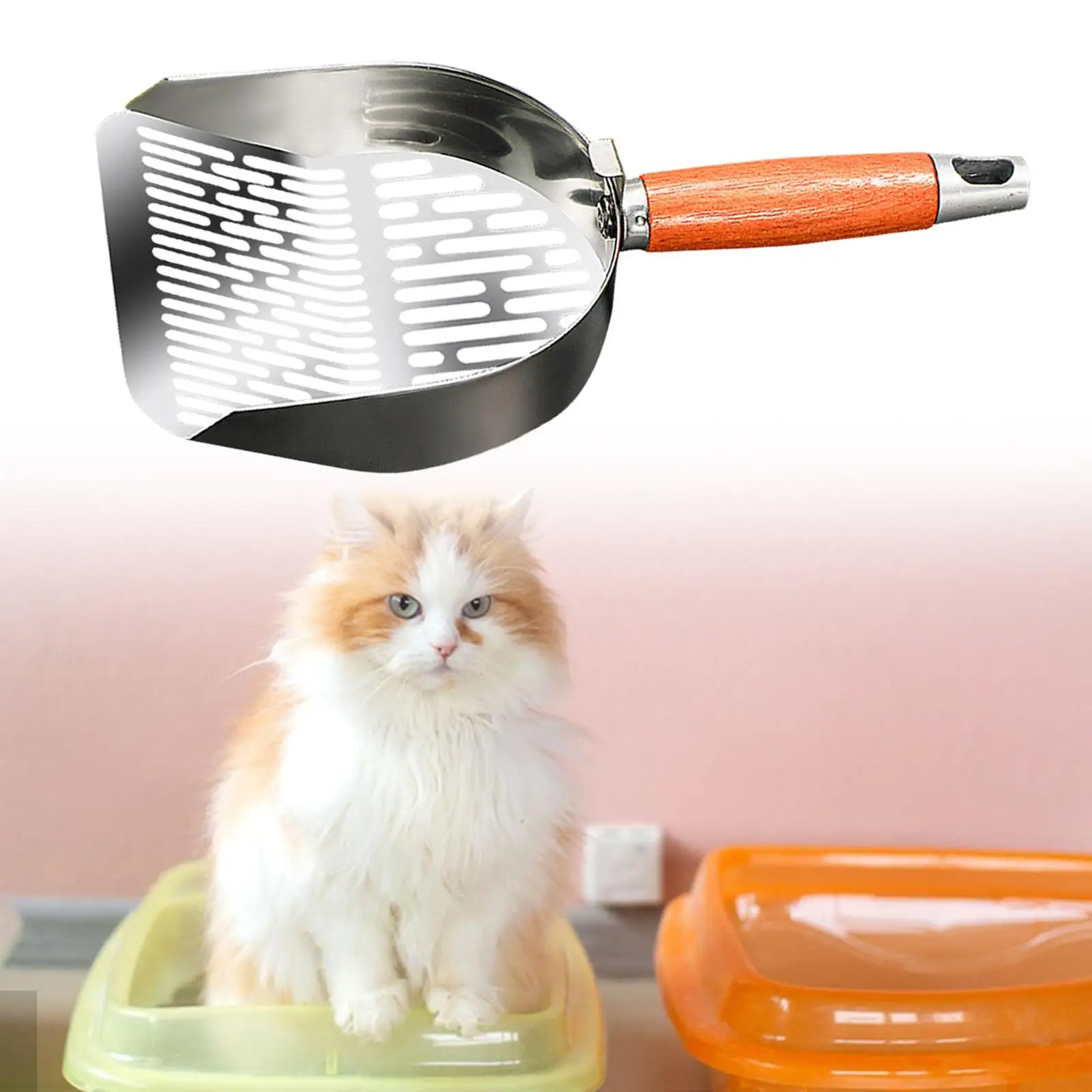 Cat Litter Scooper Pet Cleaning Supplies Stainless Steel Deep Sifting Shovels Litter Cleaner for Bunny Small Pets Rabbits Kitty