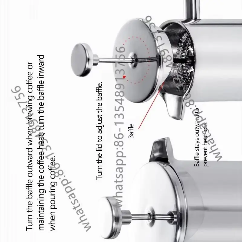 

Французский кофейник 350 мл/800 мл/1000 мл, изолированный кофейник из нержавеющей стали с двойными стенками