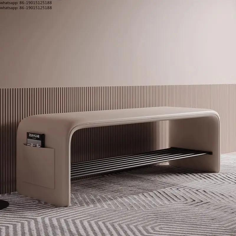 Elegant Entryway Shoe Bench Solid Wood Shoe Changing Stool with Storage Bag Luxury Style Multi-layers Space Saving Furniture