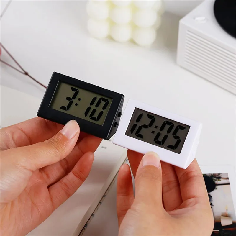 Mini Small Car Desk Digital Clock Watch Gauges Mini Digital LCD Screen Travel Electronic Clock For Home Office Desktop Clocks