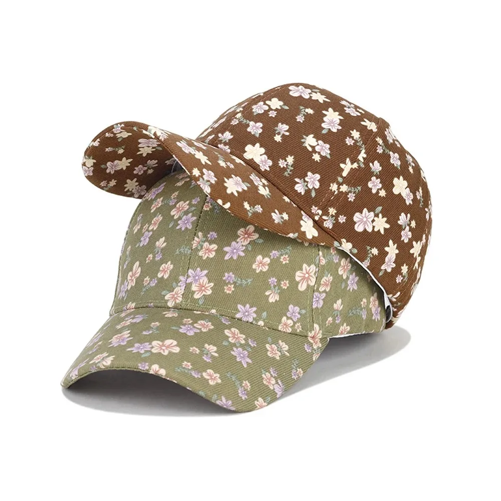 女性のファッショナブルで多用途な花柄の花柄ベースボールキャップ、夏と春の屋外日焼け止めビーニーハット