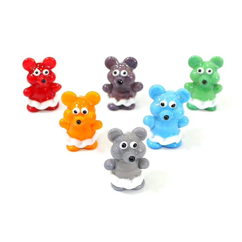 Cute Mini Glass Mouse Figurine Ornament Japanese Style Cartoon Animal Rat Statue for Home Desktop Indoor Room Fairy Garden Decor