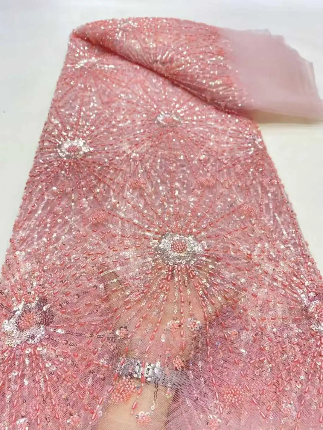 

African Lace Fabric High Quality Sequins Embroidery French Groom Tulle Lace Fabric Nigerian For Wedding Dress