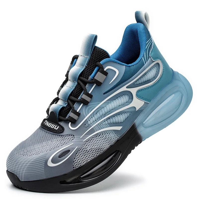 Blue male factory site shoes anti-smashing, anti-piercing, anti-slip and anti-odor work safety protection shoes