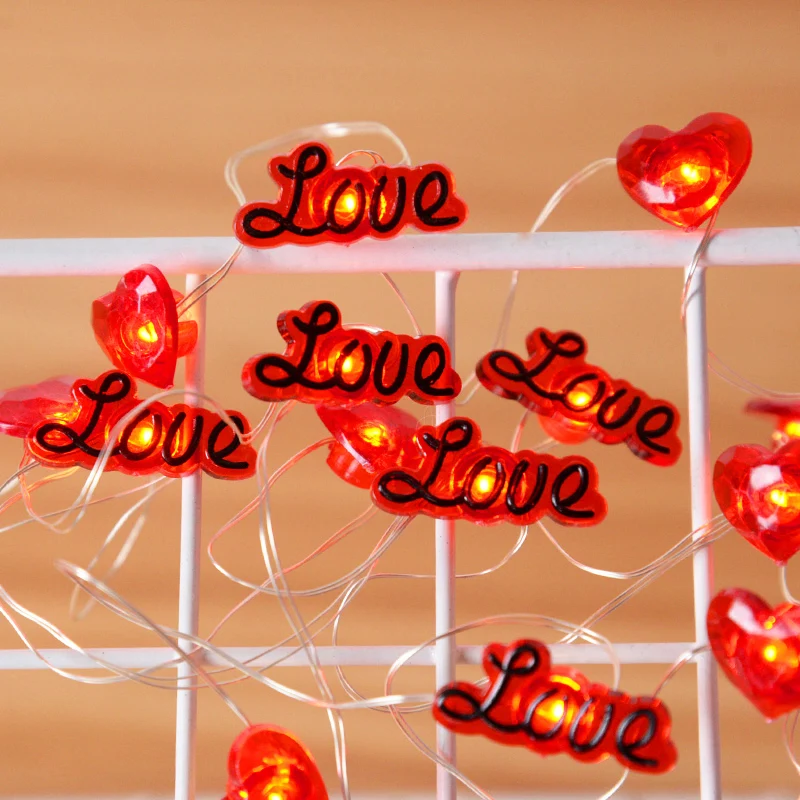 20Led Love Heart Shaped Light String Acrylic Red Fairy Light Garland For Wedding Valentines Day Party Decor Lamp Valentines Gift