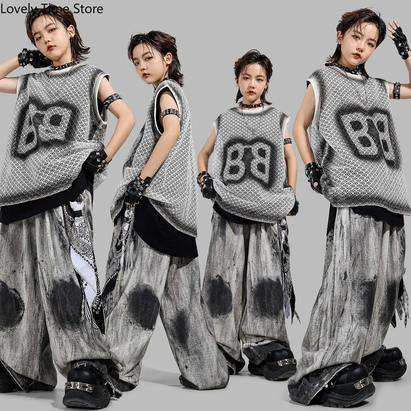 Boys Hip Hop Tank Top Street Dance Splash Ink Loose Pants Girls K-pop Cool Costumes Kids Streetwear Children Teens Clothes Sets