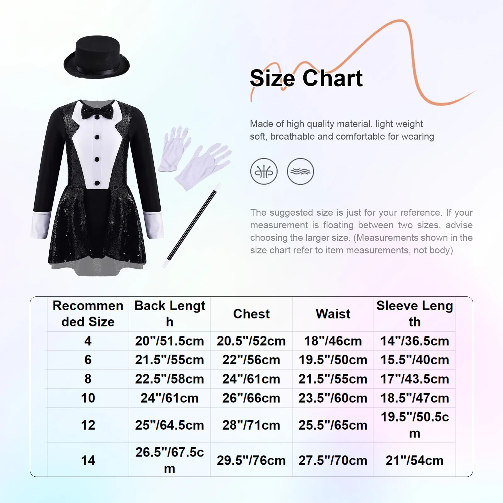 Halloween Magician Costume Kids Girls Long Sleeve Sequin Leotard+Hat+Magic Wand+Gloves for Carnival Party Cosplay Performance