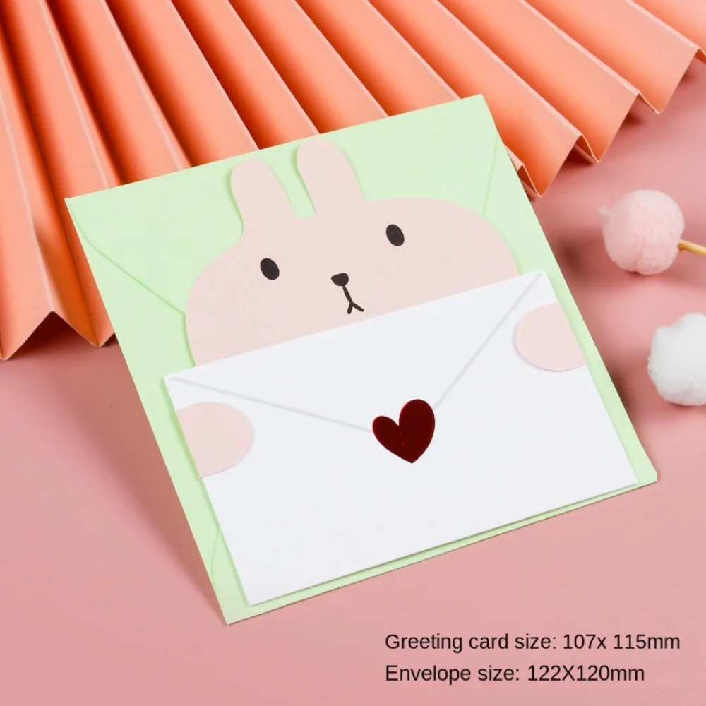 6PCS Bear Rabbit Blessing Thank Envelope Folded Cartoon Decoration Letter Paper Cute Ins Cartoon Greeting Card New Year Gift