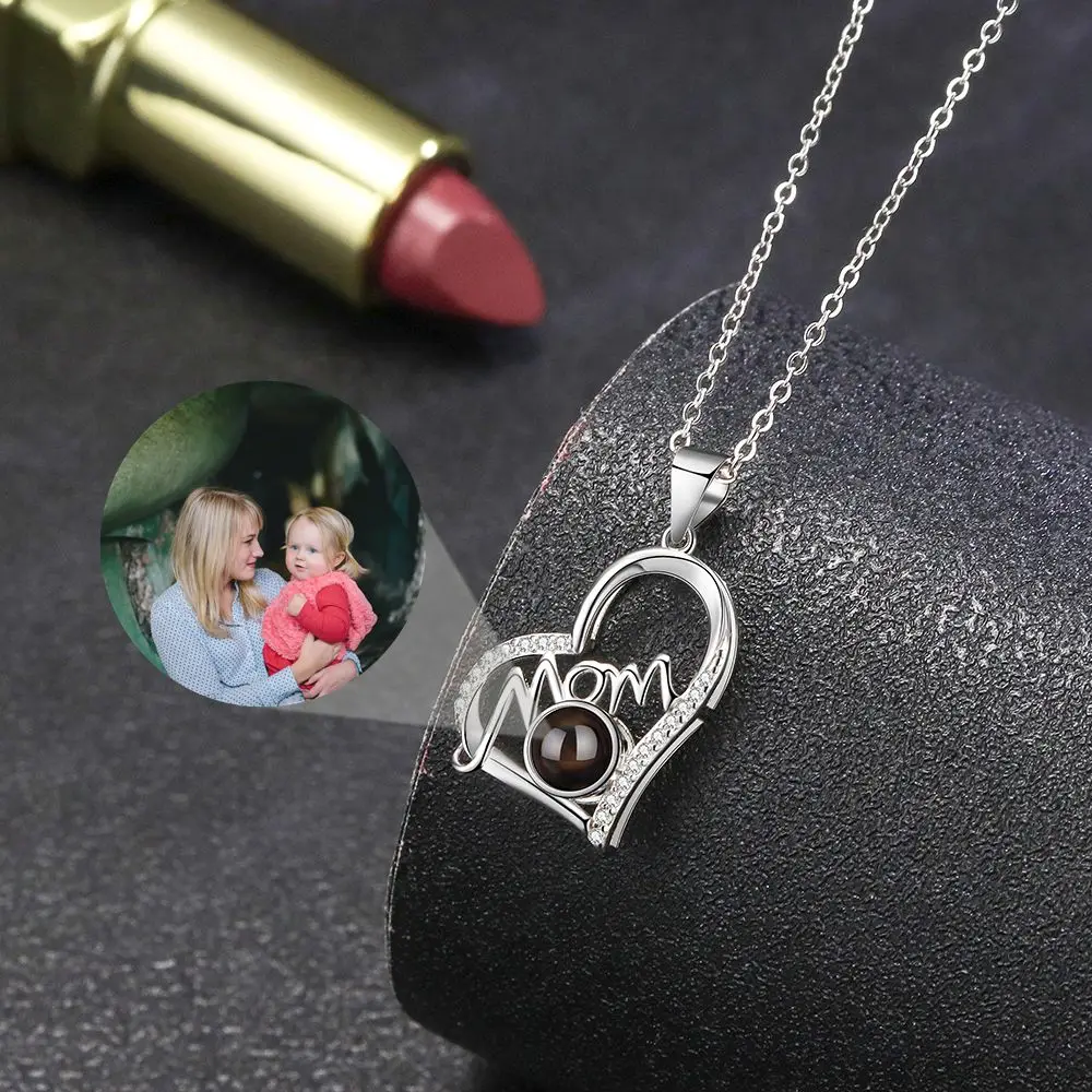 Personalized Necklaces Custom Photo Necklace Projection Necklace for Women Mother's Day Heart Pendant Jewelry Mom Memory Gift
