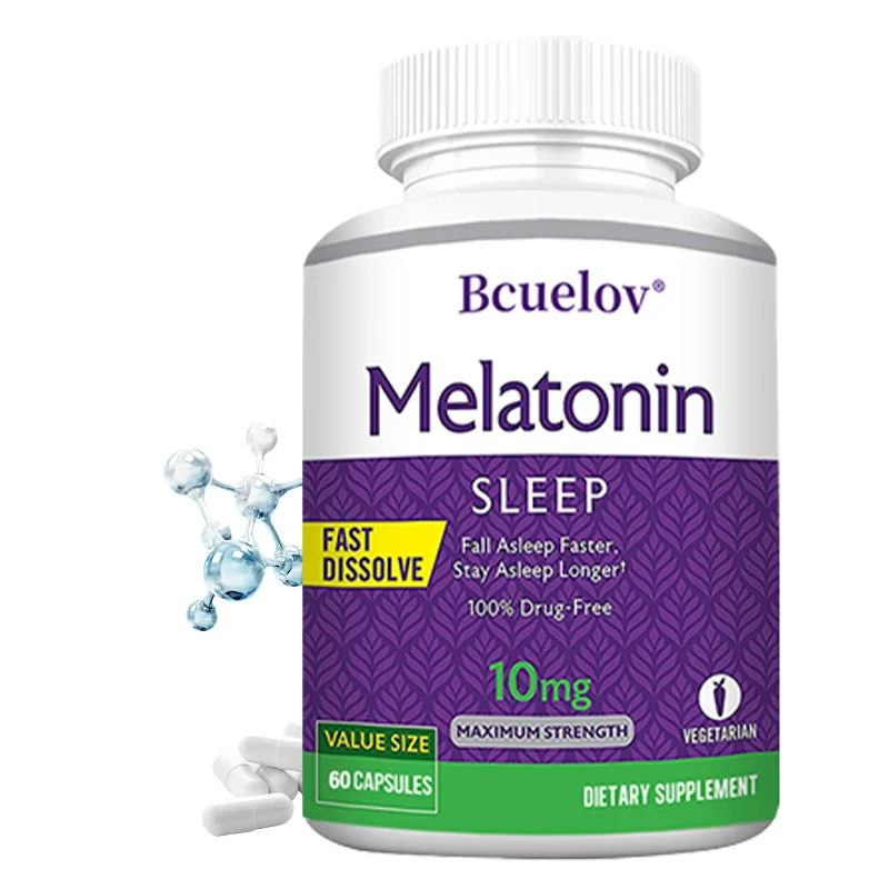 Daitea Melatonina Cápsulas de 10 mg: ayuda natural para dormir, queda más rápida, mejora la calidad de descanso, alivio de chorro, 30/60/120 unidades