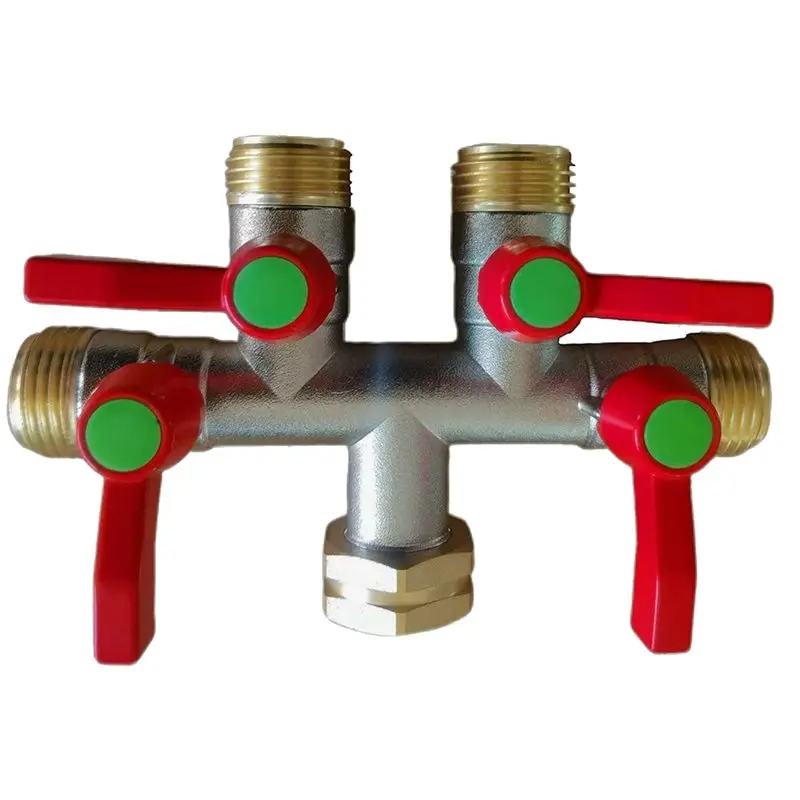 AEE4-T-Shaped Garden Hose Splitters, 4 Way Hose Splitter, Water Hose Splitters, Spigot Splitter,Valve 3/4 Inch GHT Thread