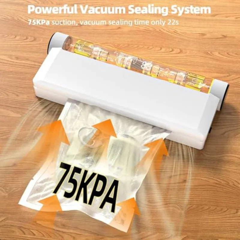 M10K Food Vacuum Sealer Machine, 75KPA Strong Suction with 20 Vacuum Seal Bags Digital Countdown Timer for Home Use EU Plug