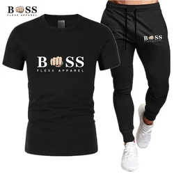 Hot Men's Tracksuit Two Pieces Sets Fitness Sport Suit Joggers Short Sleeve T Shirt+Trousers Men's breathable Casual Sportswear