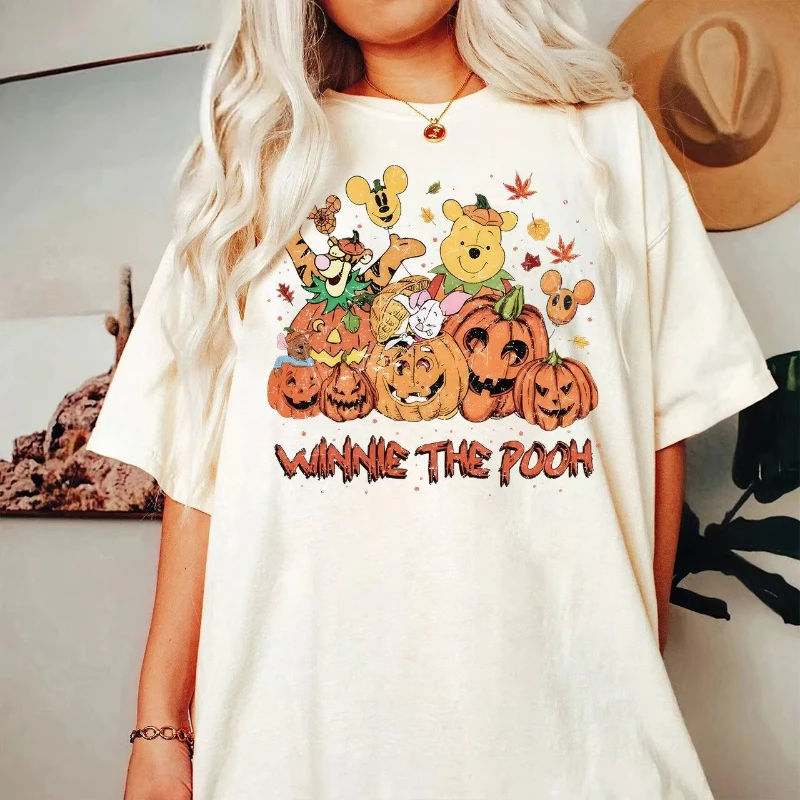 

Лето 2022, винтажный костюм Диснея «Пух, друзья, тигрук, поросенок, уа», костюм скелета в тыквой, рубашка Винни-Пух, рубашка на Хэллоуин