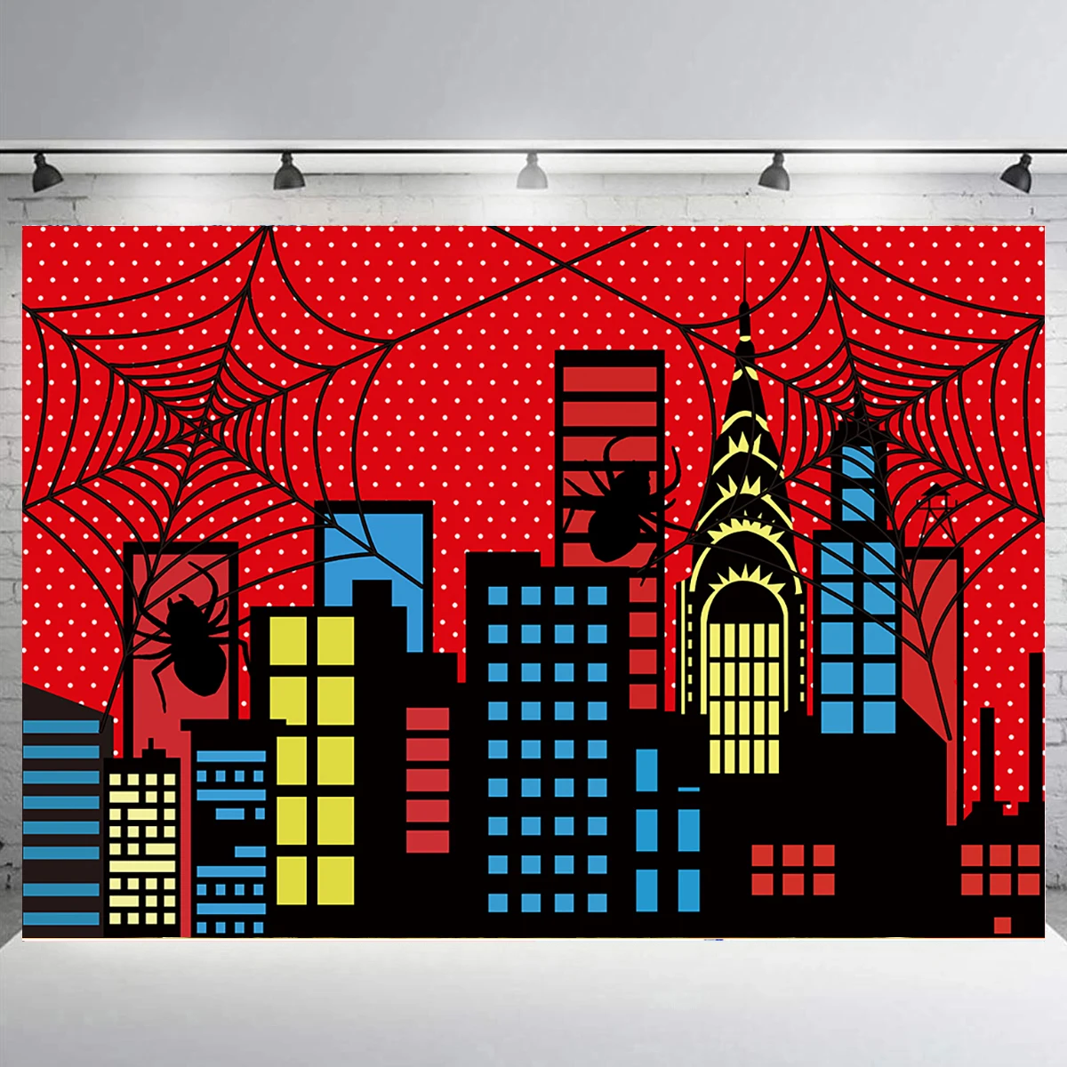 Spider Net Superhero City Building Super Hero Theme Backdrops Baby Shower Birthday Party Photography Background For Boy Birthday