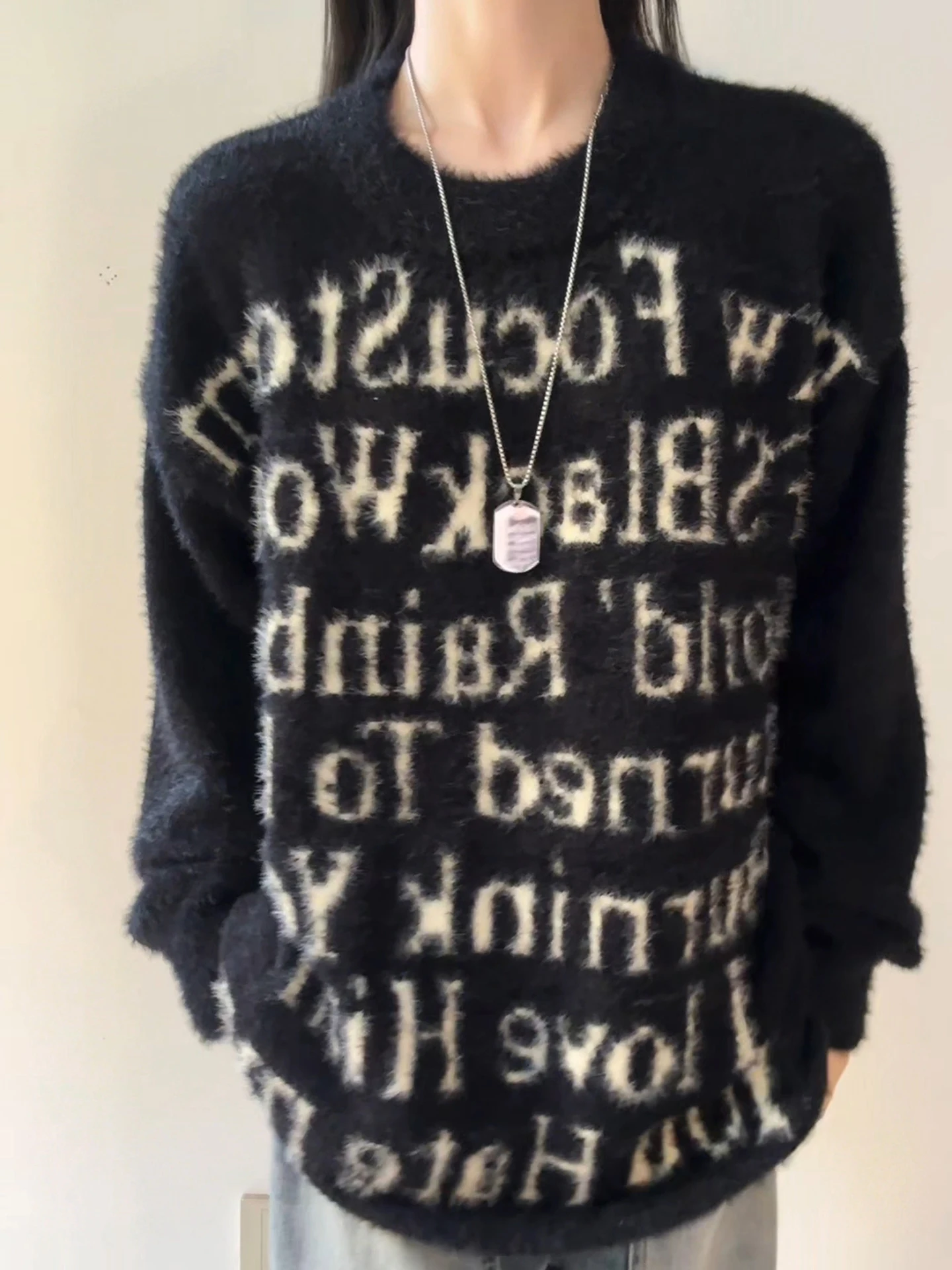 

Мужской вязаный свитер свободного кроя с буквенным принтом, мягкий и уютный, осенняя верхняя одежда в американском стиле, с длинными рукавами и круглым вырезом