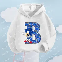 Children Cartoon Letter A-Z Printed Sweatshirt Casual Sports Tops 2025 Spring Children's Hoodies New Sonics Boys Girl Sweatshirt