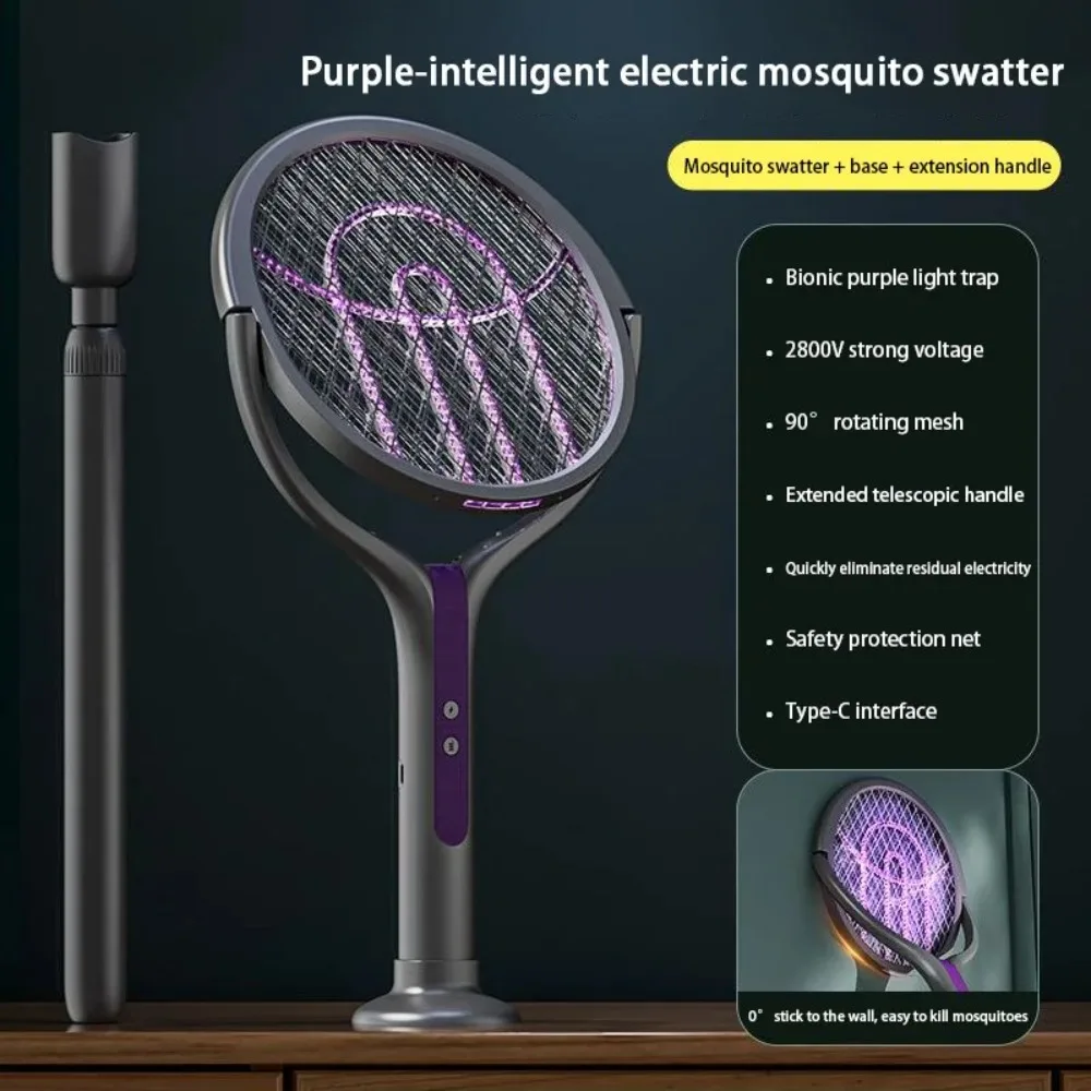 

2800V Scalable Electric Mosquito Swatter 2 in 1 UV Light Rotatable Mosquito-killing Swatter Household Portable Bug Zapper Summer