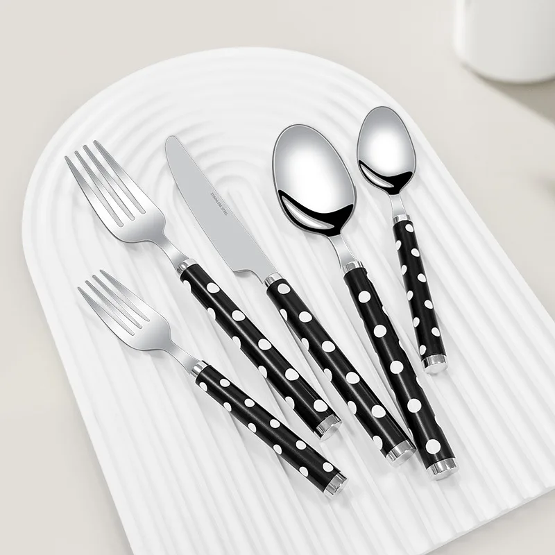 

20/30pcs Flatware Set Stainless Steel Plastics Polka Dots Handle Cutlery Tableware Knife Fork Spoon Dishwasher Safe Dinnerware
