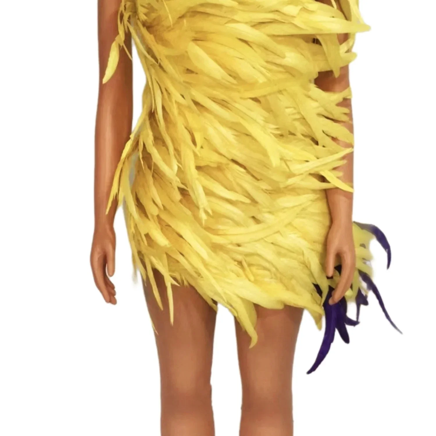 Robe en Plumes Jaune pour Femme, Vêtement Élégant, pour ix, Magnifique, Combat, Cocktail, Tenue de Scène