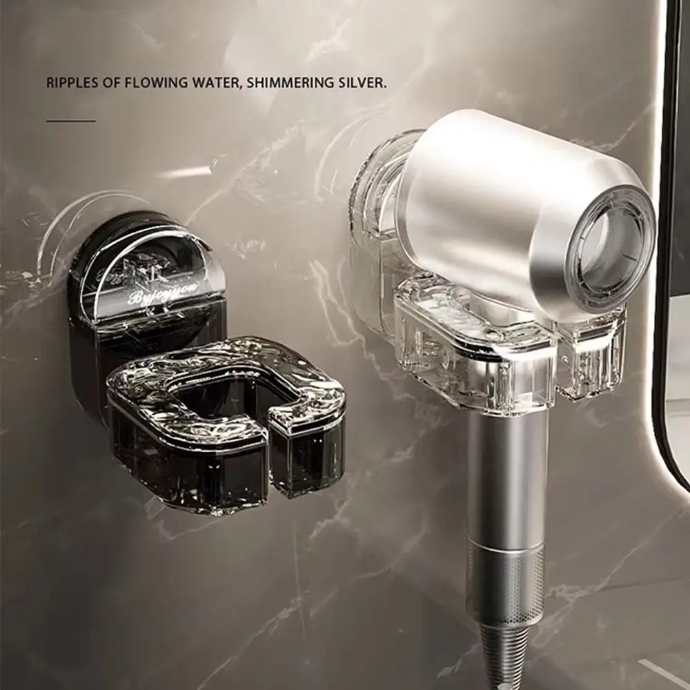 حامل مجفف شعر شفاف ، مثبت على الحائط ، خالي من الثقب ، رف مجفف النفخ ، كوب شفط دوار ، قوس تخزين ، منزل