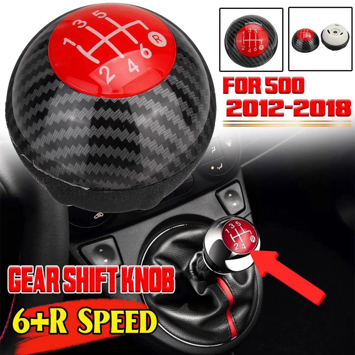 6 Speed Gear Stick Shift Lever Knob Manual Transmission 55344048 for Fiat 500 2012-2018