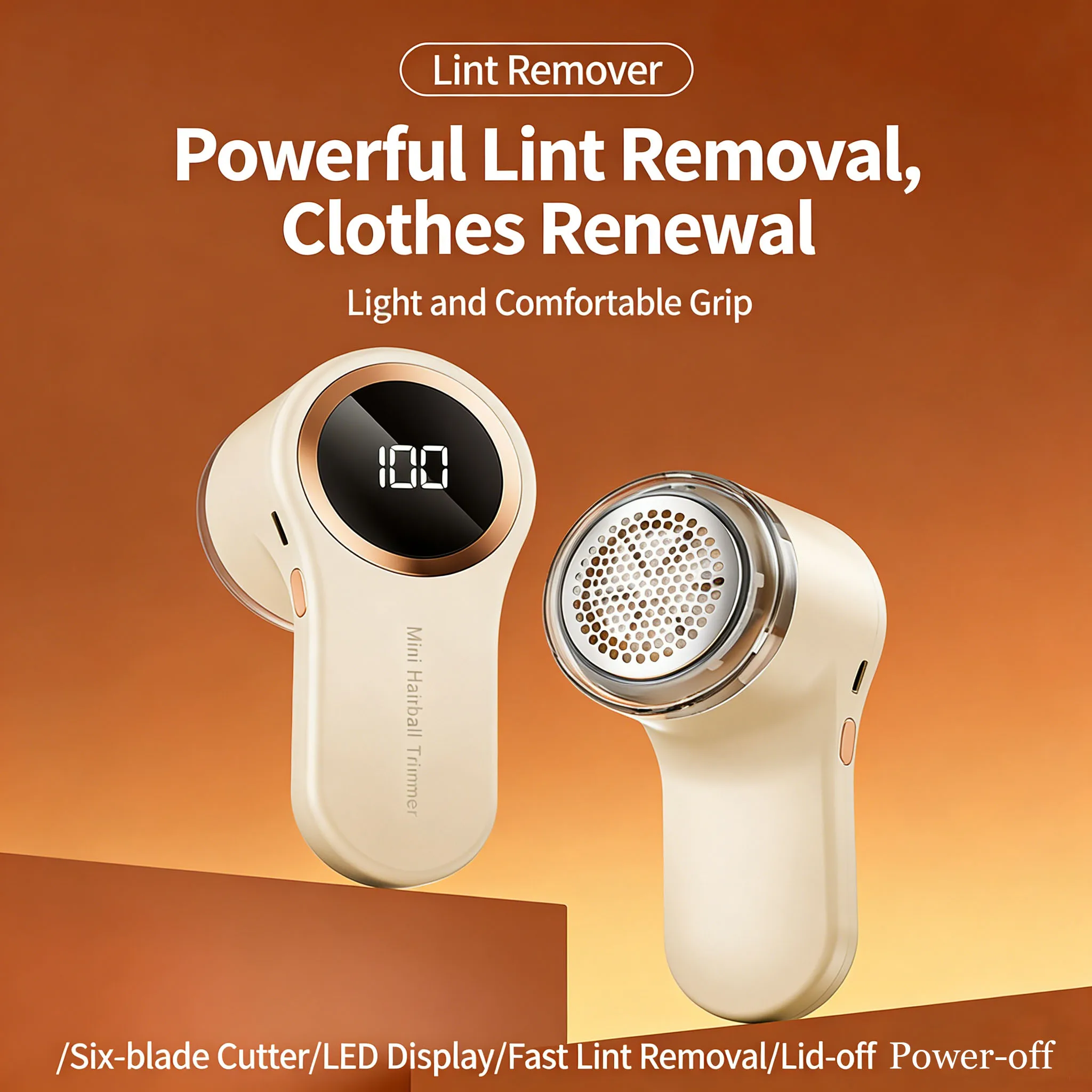 Electric Lint Remover, Smart Digital Fabric Shaver with One-Button Operation, Rechargeable Portable Fuzz Remover for Clothes