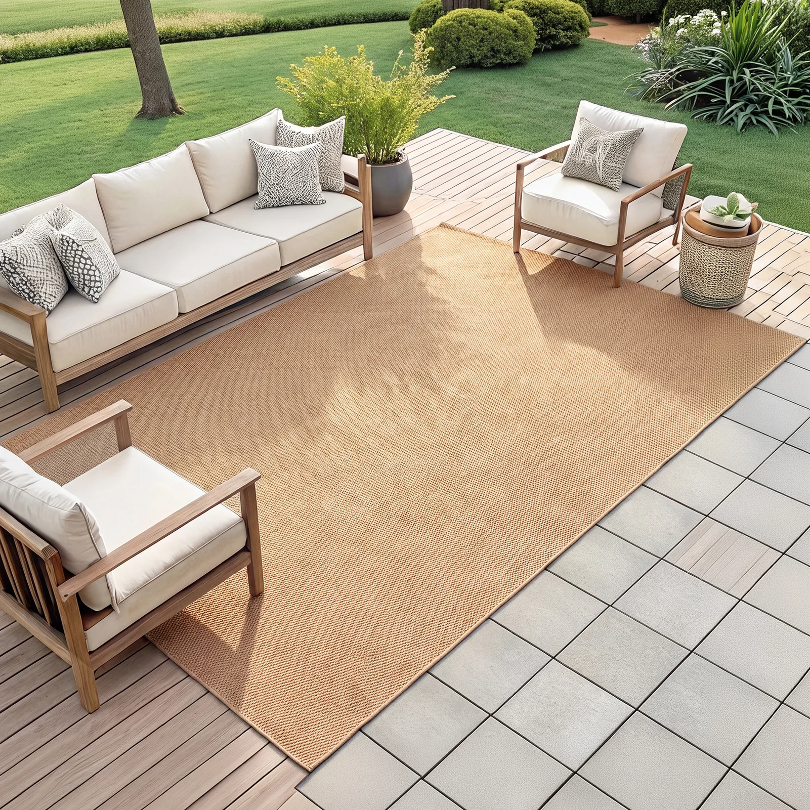 1Pc Natural Minimalist Style Faux Jute Rectangular Rug Earth Tone Textured Wear-Resistant Pet-Friendly Machine Washable Home Dec