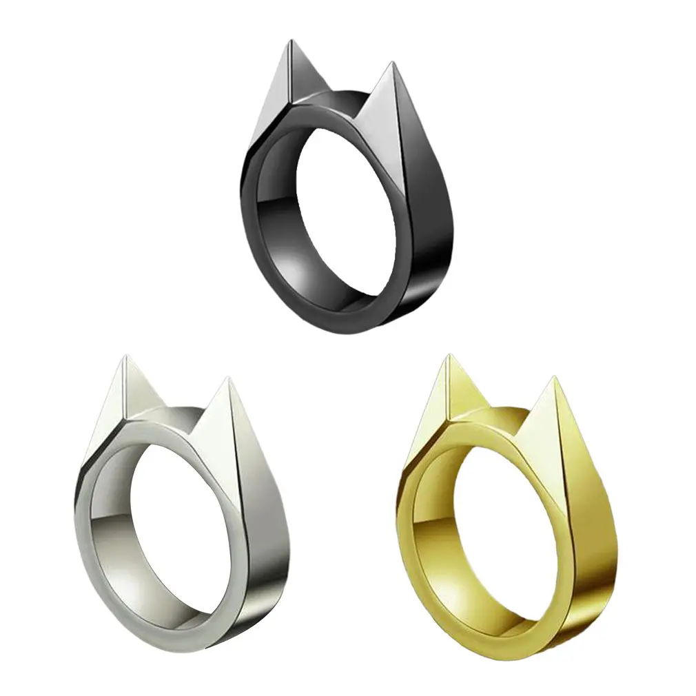 1Pcs Women Men Safety Survival Ring Tool Self Defence Metal Ring Finger Defense Ring Tool Cat\'s Ear Ring Silver Gold Black Color