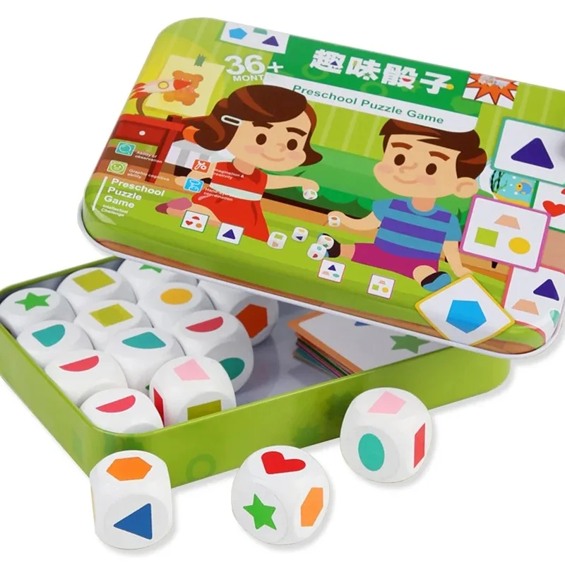 Kids Shape Dice Board Game Montessori Toys Geometric Matching Cards Memory Games Brain Thinking Social Sensory Educational Toys